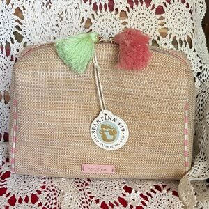 Spartina 449 Beige Woven Cosmetic Bag with Tassels NWT